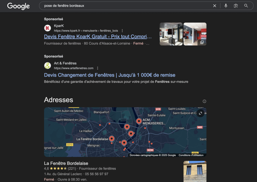 Capture d'écran SERP Google